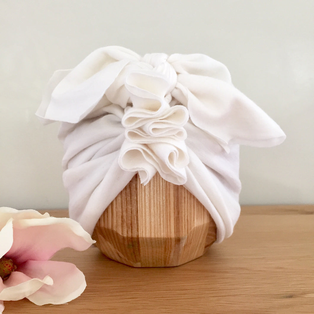 Vida and Co merino ruffle headwrap hat vanilla made in nz baby turban