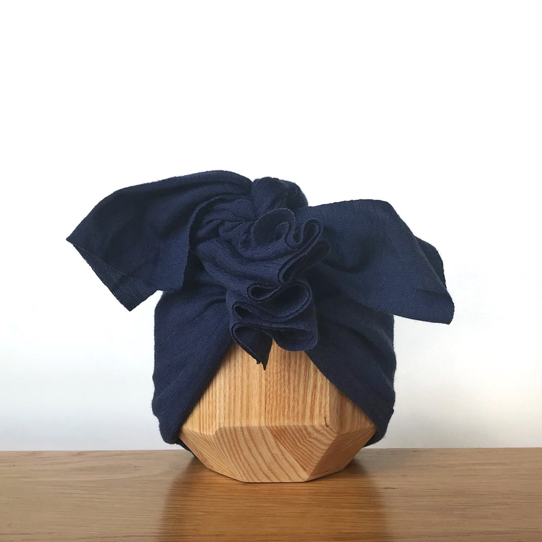 Merino Ruffle Headwrap | Navy
